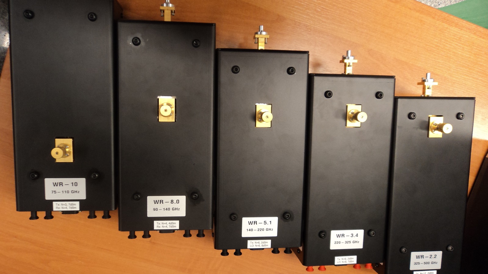 Zestaw falowodowych głowic nadawczo-odbiorczych umożliwiających wektorowe pomiary pasywnych i aktywnych komponentów elektronicznych i fotonicznych w zakresie częstotliwości od 50 GHz do 500 GHz